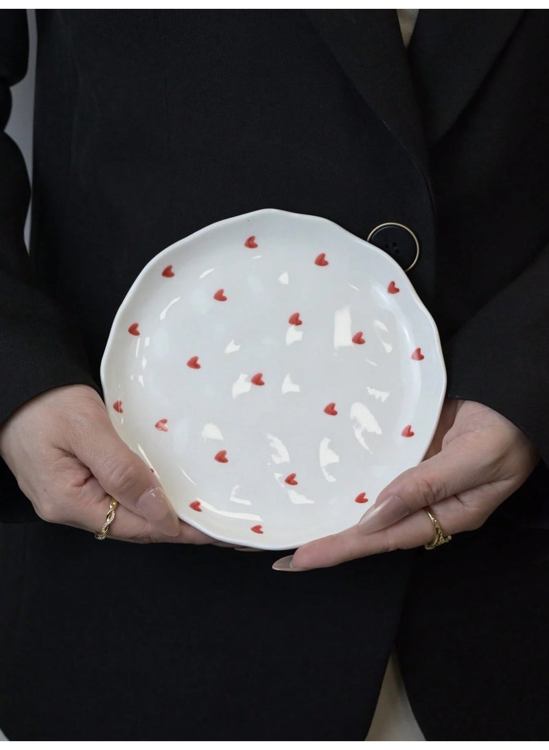 فاصولا طبق سيراميك، قطعة واحدة 16 سم طبق عشاء، بورسلين أبيض فاخر طبق حلويات، طبق تقديم أنيق بحواف مموجة ونقشة قلب للفطور والمقبلات، طبق جانبي عصري لاستضافة الضيوف وديكور المنزل، صحن صغير متين للوجبات الخفيفة والمجوهرات (لون أبيض) - Image 3